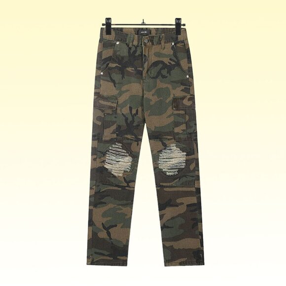 Amiri Camouflage Washed Ripped Jeans